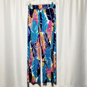 Fashque Studio Palazzo Pants Vibrant Leaf Print High Waist Flowy Women's (L)